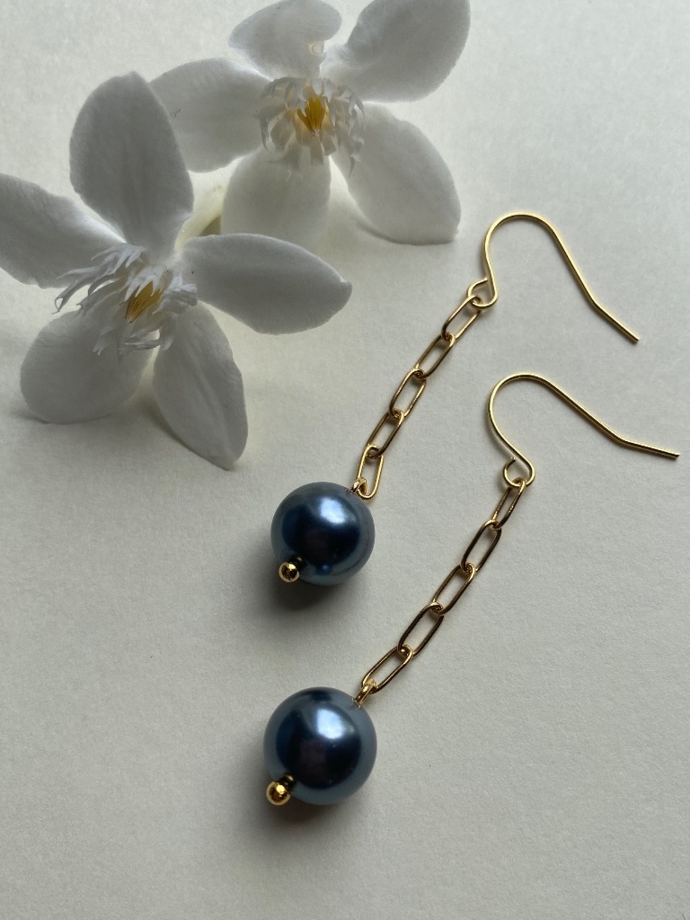 Handmade Gray Glass Pearl Chain Earrings